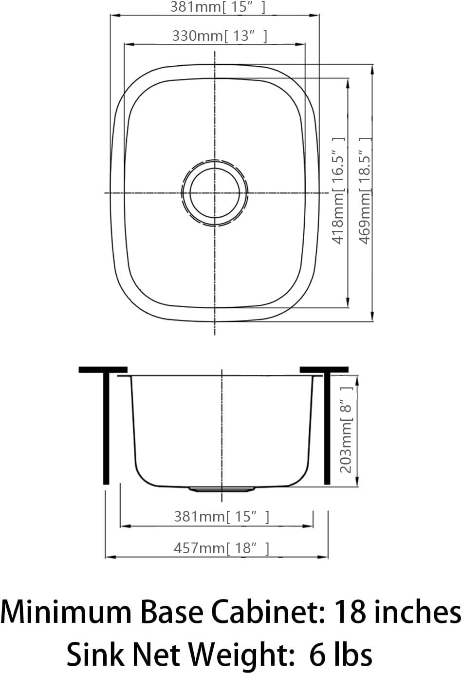 15'' L Undermount Single Bowl Stainless Steel Kitchen Sink