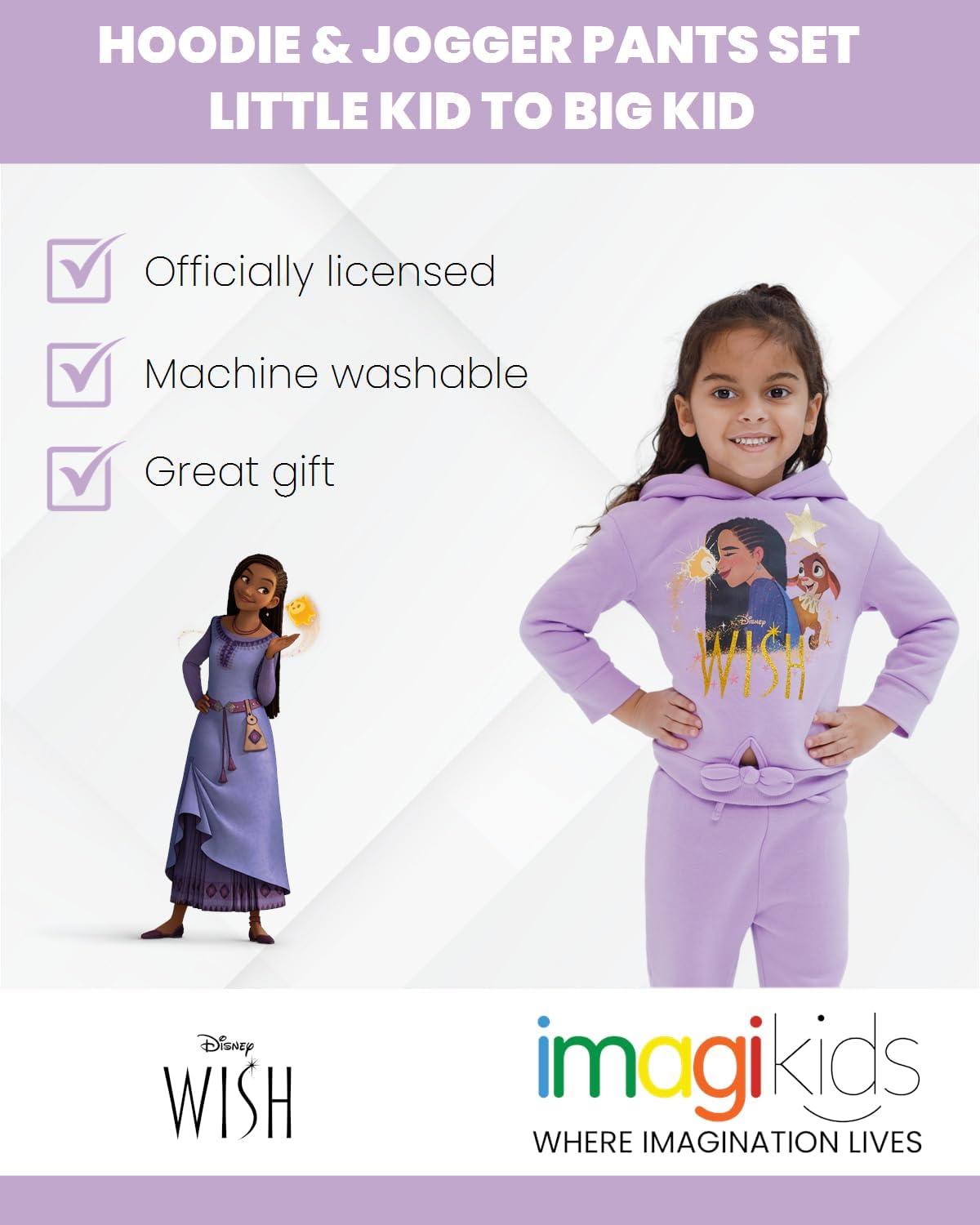 Disney Wish Asha Star Little Girls Fleece Pullover Hoodie and Jogger Pants Set Purple 6