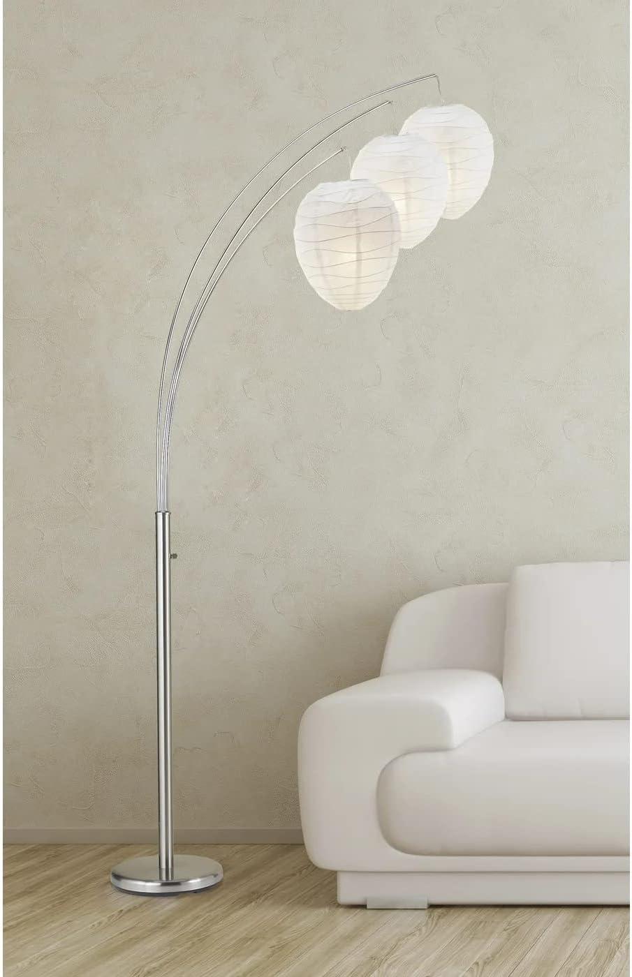 Zen-Inspired White Beehive Arc Floor Lamp with Chrome Accents