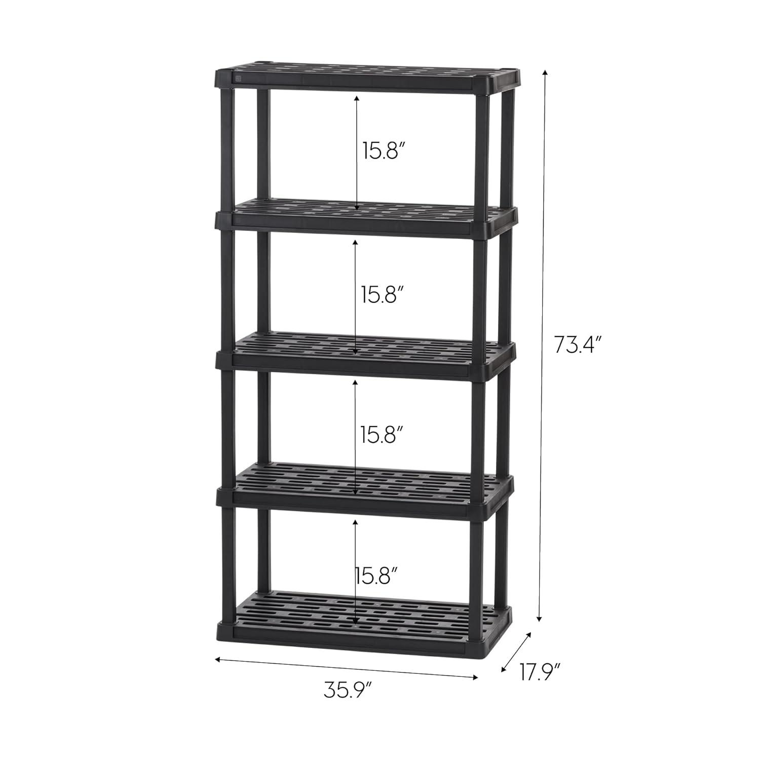 IRIS USA 5-Tier Shelving Unit, 73" Fixed Height, 36"L x 18"W x 73"H, Made with Recycled Materials, Black