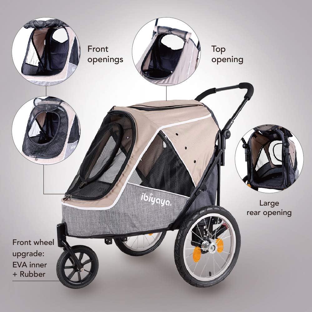 Ibiyaya FS2080-BR Happy Pet Bike Trailer-Jogger 2.0 Foldable 3-Wheel Medium Pet Stroller-Trailer Combo for Running, Jogging & Hiking, Latte