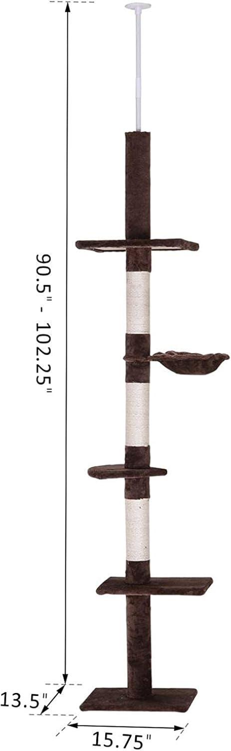 Pawhut 9' Adjustable Height Floor-To-Ceiling Vertical Cat Tree - Brown and White