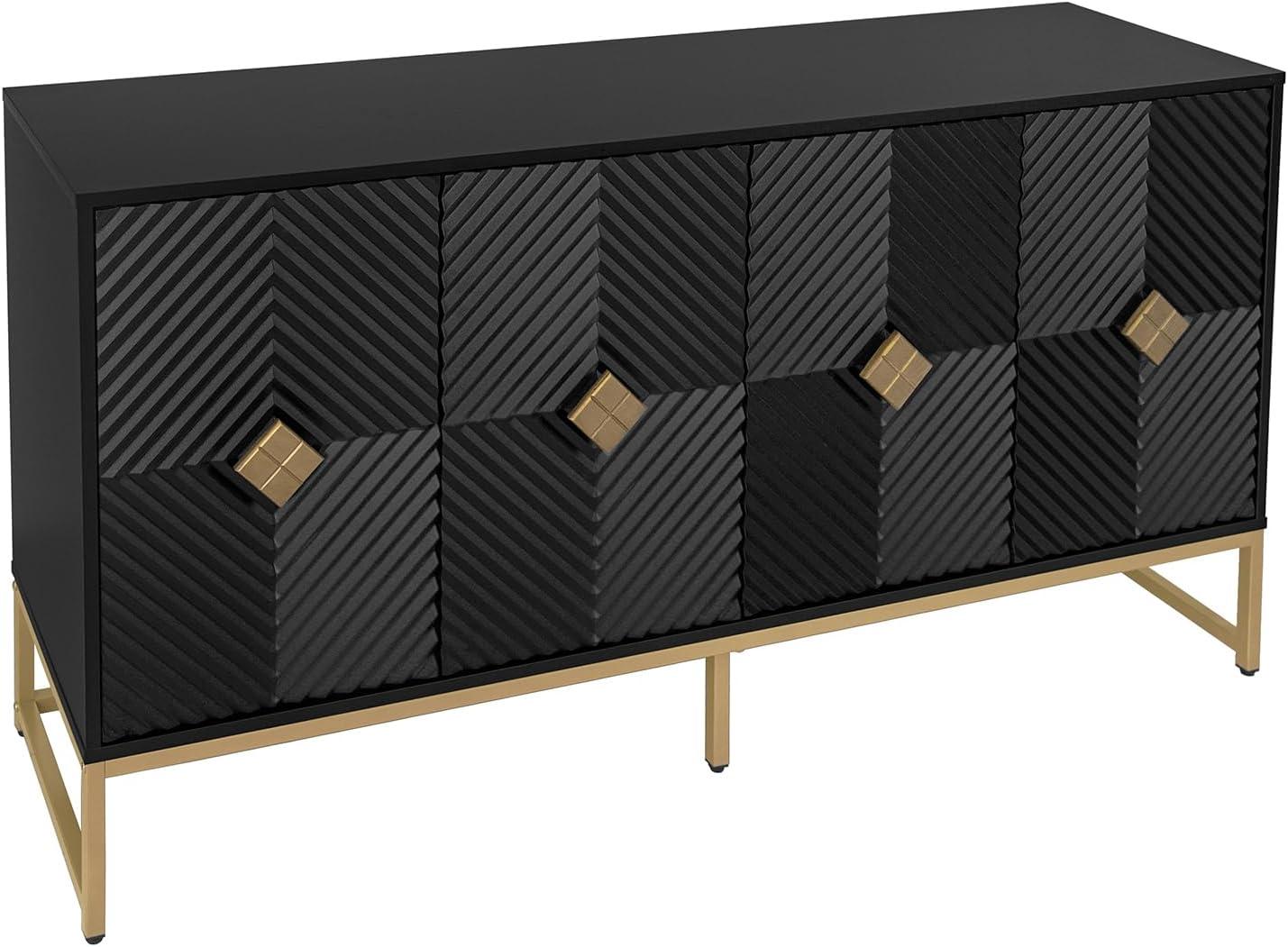 Black Wood 4-Door Sideboard with Gold Metal Legs