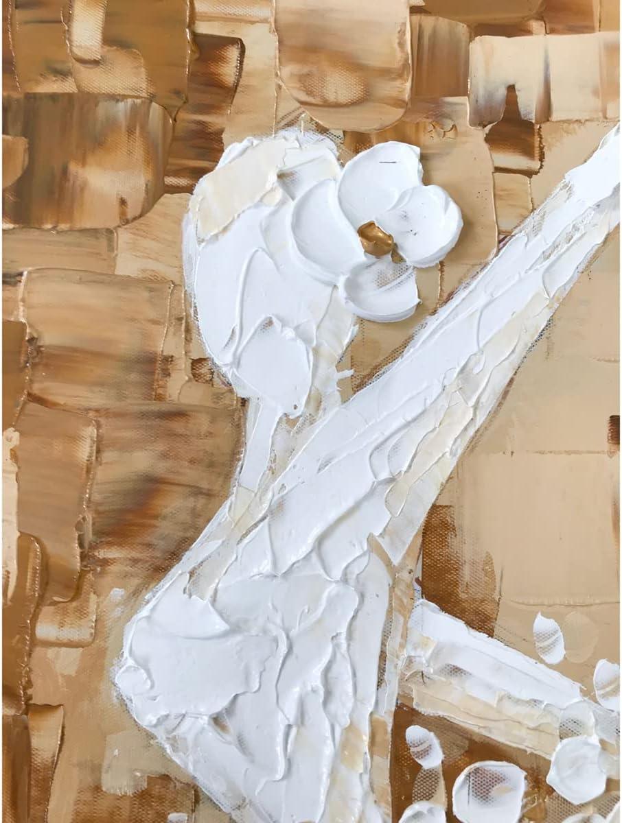 Paimuni 100% Hand Painted Canvas Wall Art Italy Town Mediterranean Tuscany Sea Coast Flowers Oil Painting Stretched and Framed Ready to Hang Landscape Scenery Wall Decor 24x36 Inch