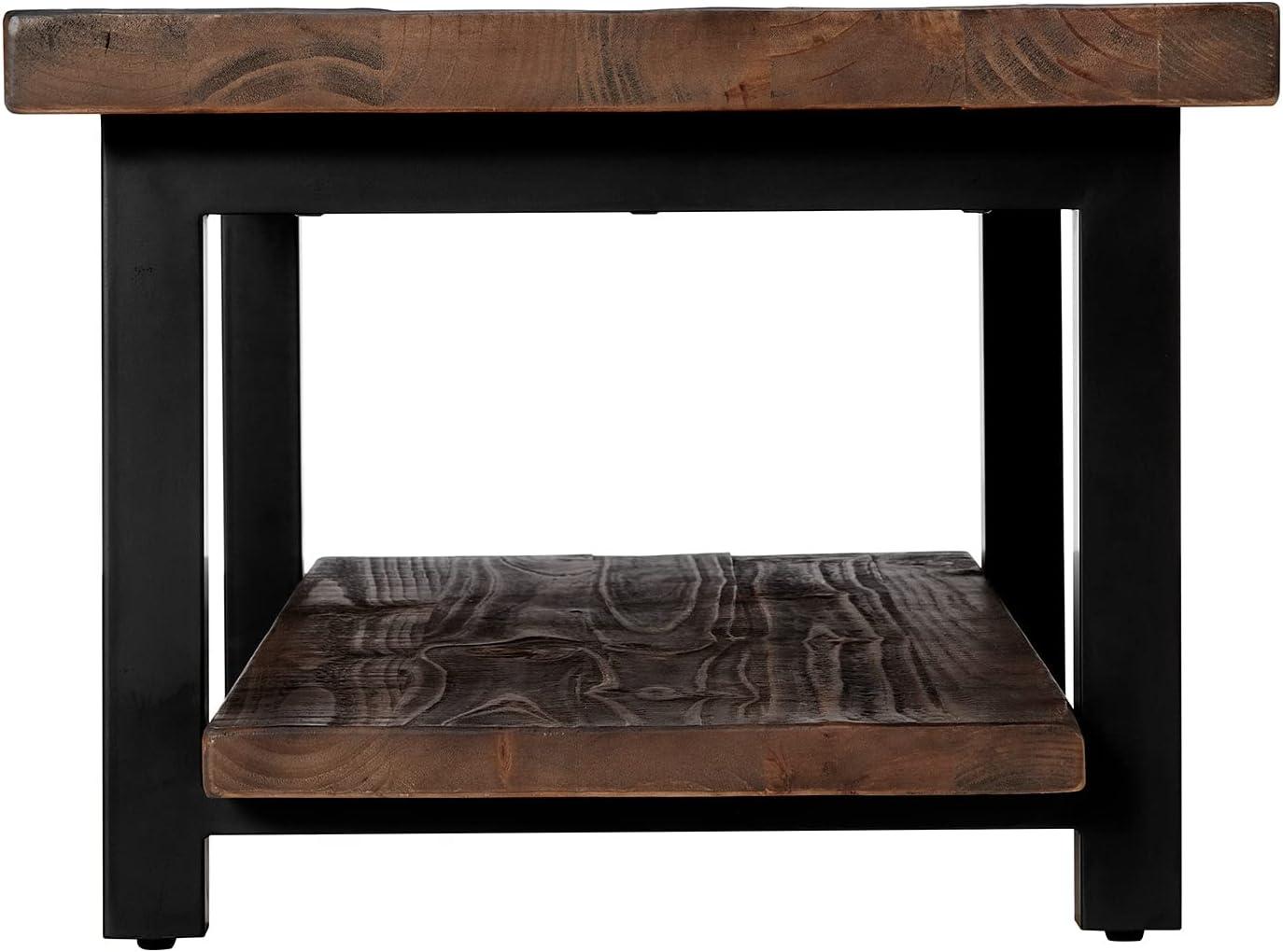 Alaterre Furniture 42" Pomona Wide Coffee Table Reclaimed Wood Rustic Natural: Fixed Shelf, Metal Frame, Living Room Furniture