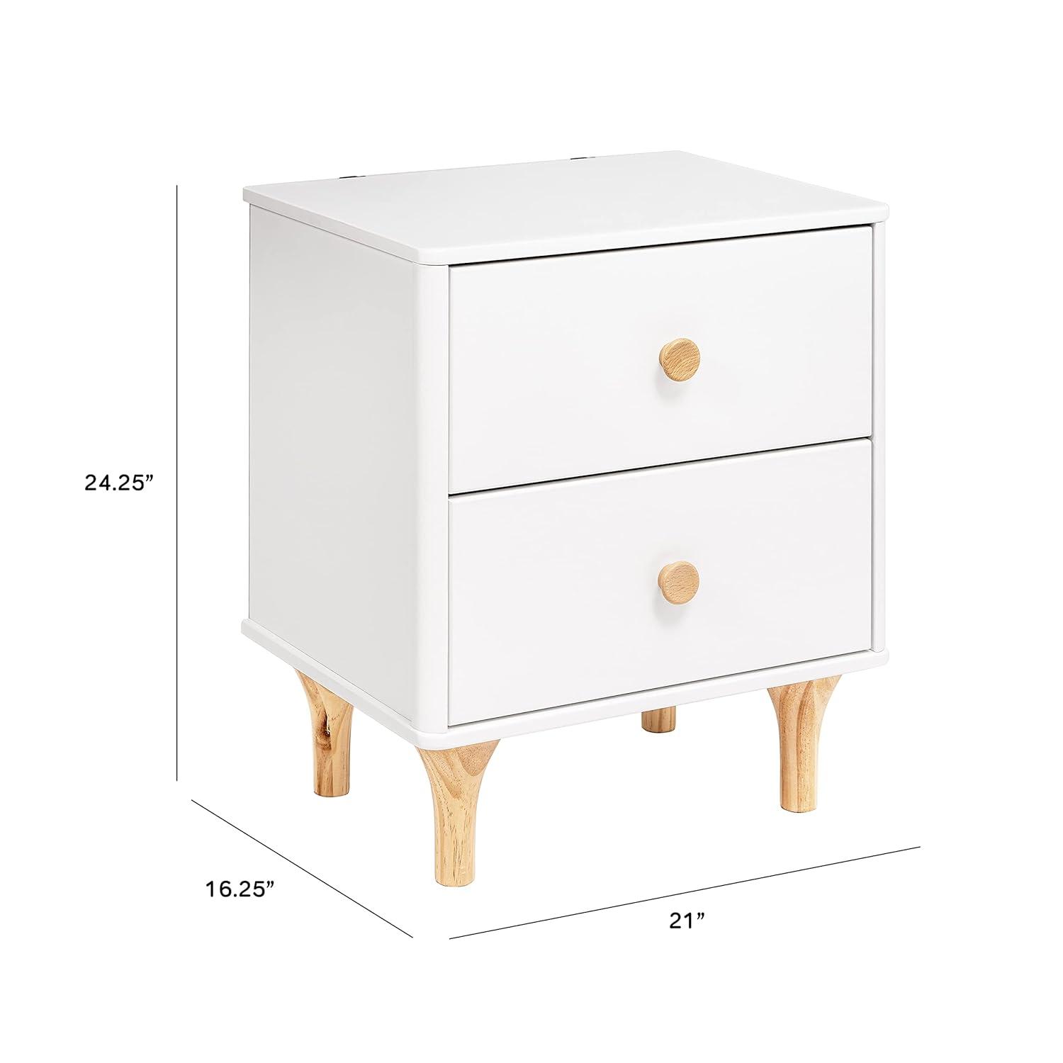 White and Natural 2-Drawer Nightstand with USB Port