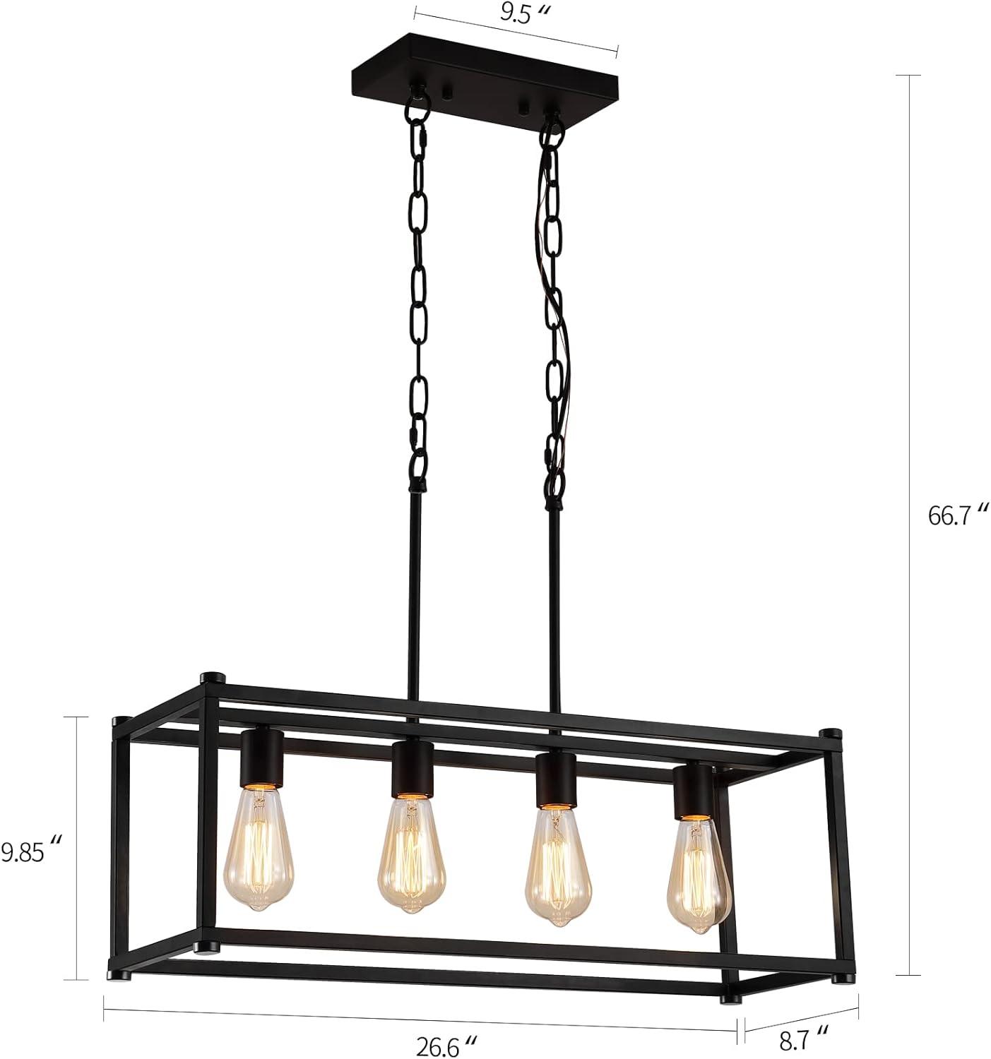 Black Metal 4-Light Cage Kitchen Island Pendant