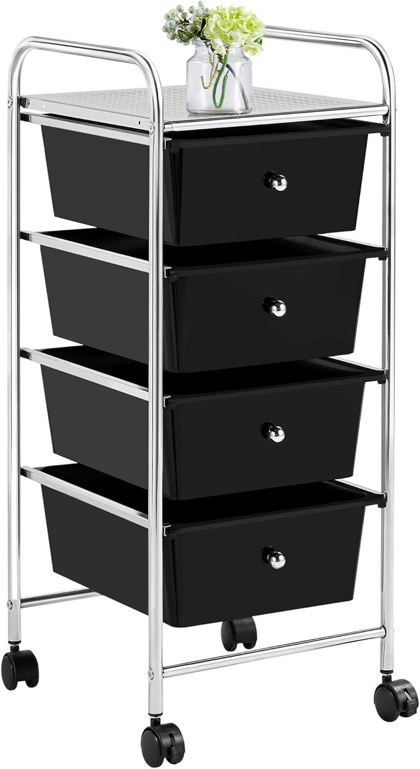 Yaheetech 4 Drawers Rolling Storage Cart Metal Frame Plastic Drawers for Office Home Study,Black