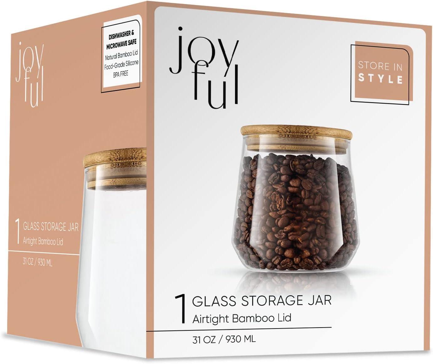 JoyJolt JoyJolt Large Glass Kitchen Food Storage Container Jar with Airtight Bamboo Lid, 31oz.