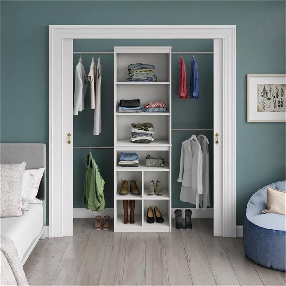 White Laminated Particleboard Closet Storage System with Adjustable Rods