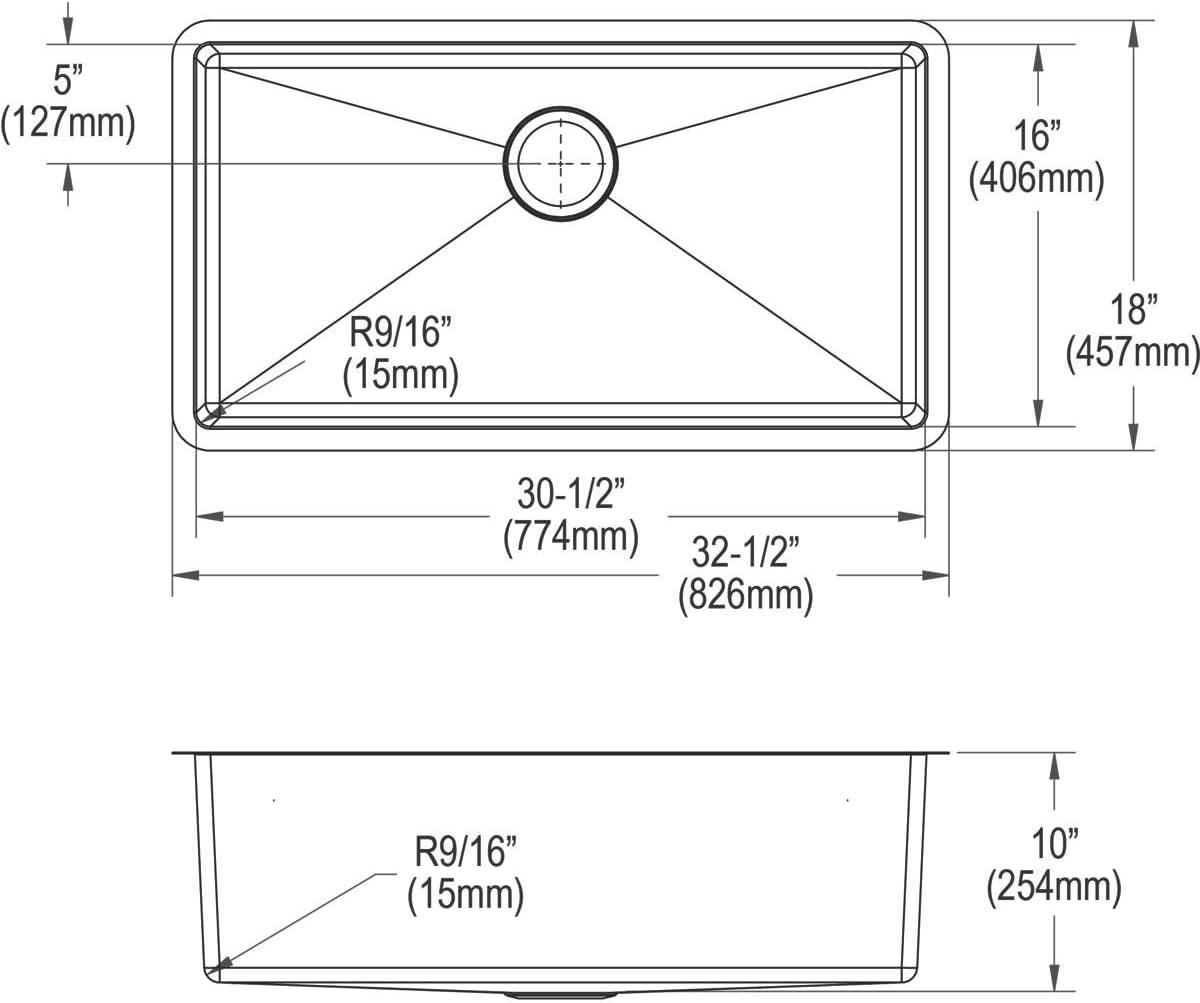 Crosstown 16 Gauge 33" L x 18" W Undermount Kitchen Sink Kit