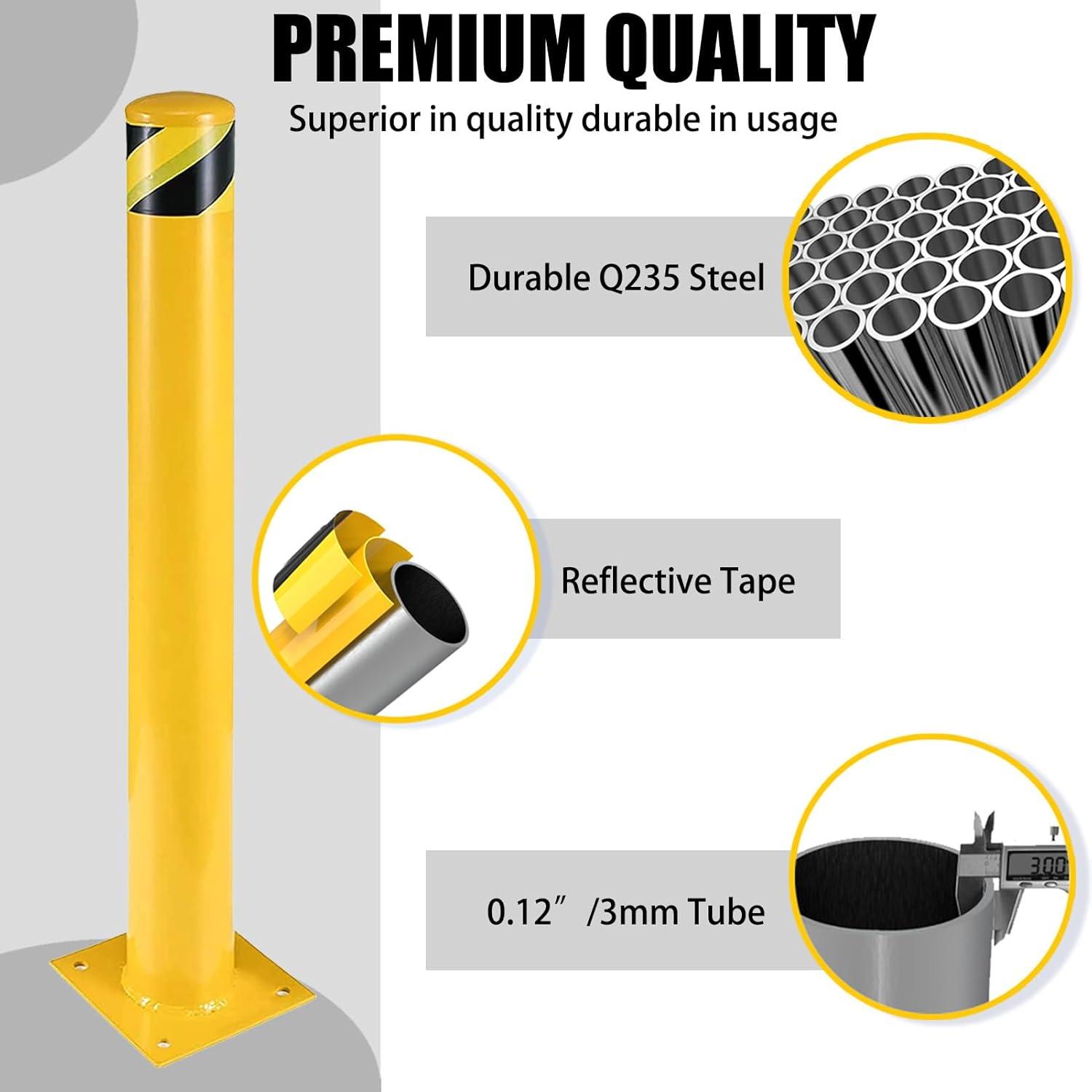 Safety Bollard Post, Steel Bollards,Parking Bollard, Yellow Powder Coated Safety Parking Barrier Post, for Traffic Sensitive Areas (2, 42"H*3.5"D)