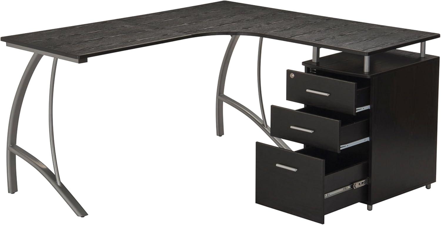 Modern L Shaped Computer Desk with File Cabinet and Storage Espresso Brown - Techni Mobili