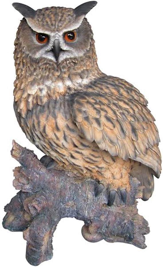 Lifelike Polyresin Eagle Owl on Stump Statue