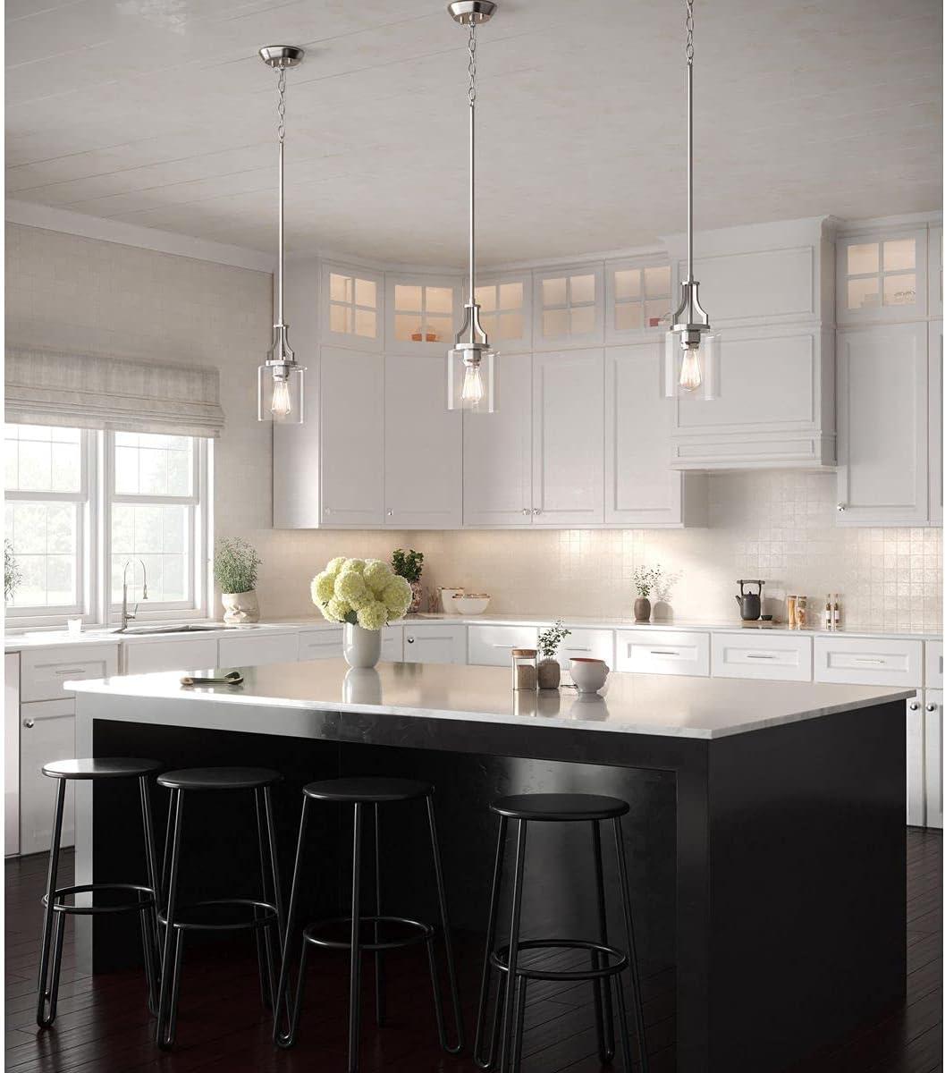 Progress Lighting Lassiter 1-Light Mini-Pendant, Brushed Nickel, Clear Glass Shade