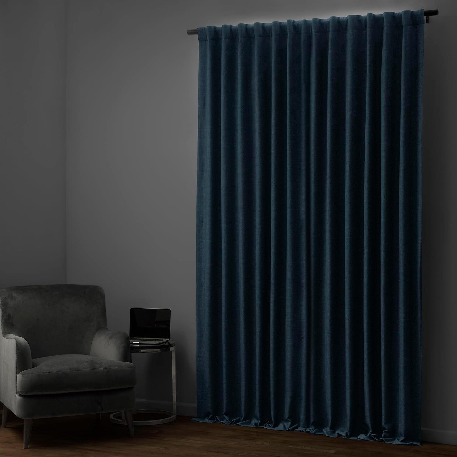 Voyager Blue 84" Blackout Linen Curtains with Rod Pocket