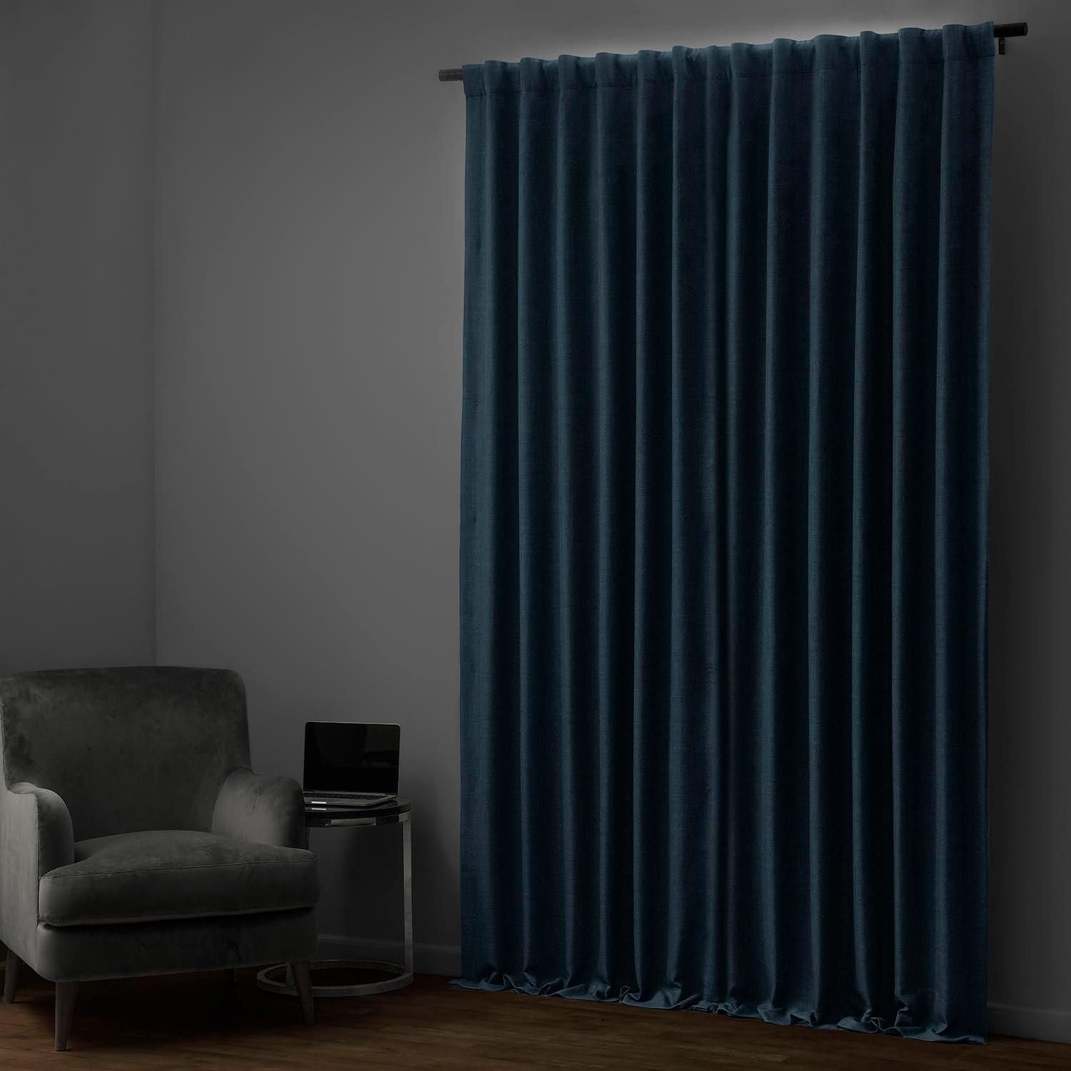 Signature Voyager Blue Faux Linen Blackout Curtain (1 Panel), Voyager Blue, 50W X 84L
