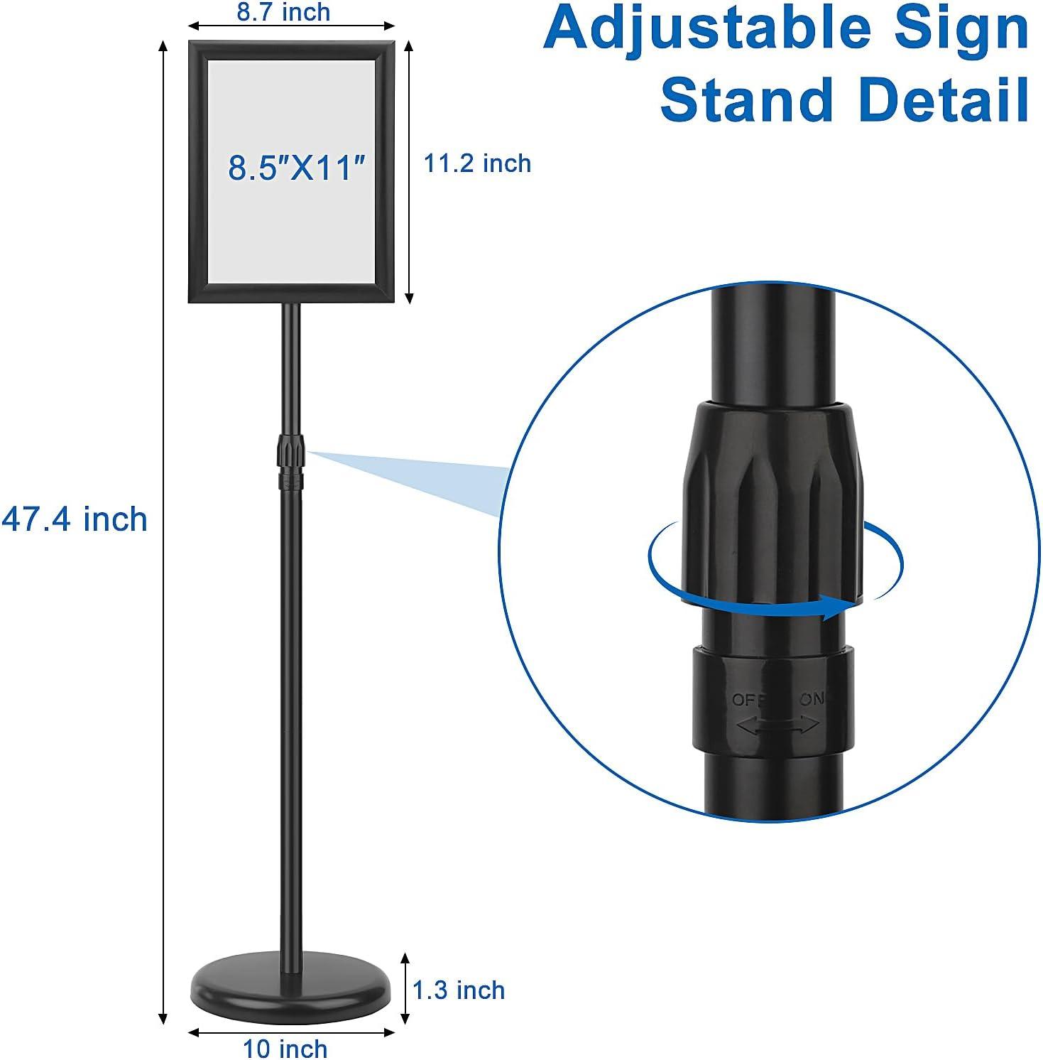 Adjustable Sign Holder Stand 8.5x11 inch,Pedestal Floor Signage Standing Holder with Heavy Duty Base, Aluminum Snap Open Frame Display for Business Restaurant, Mall,Schools-1 Pack