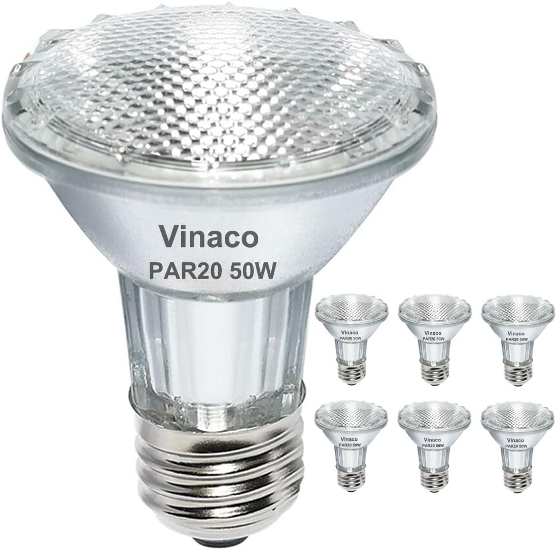 6PCS Par20 Halogen 50W 120V Dimmable, Long Lifespan E26 Par20 Light Bulb with 3000K Warm White for Indoor/Outdoor