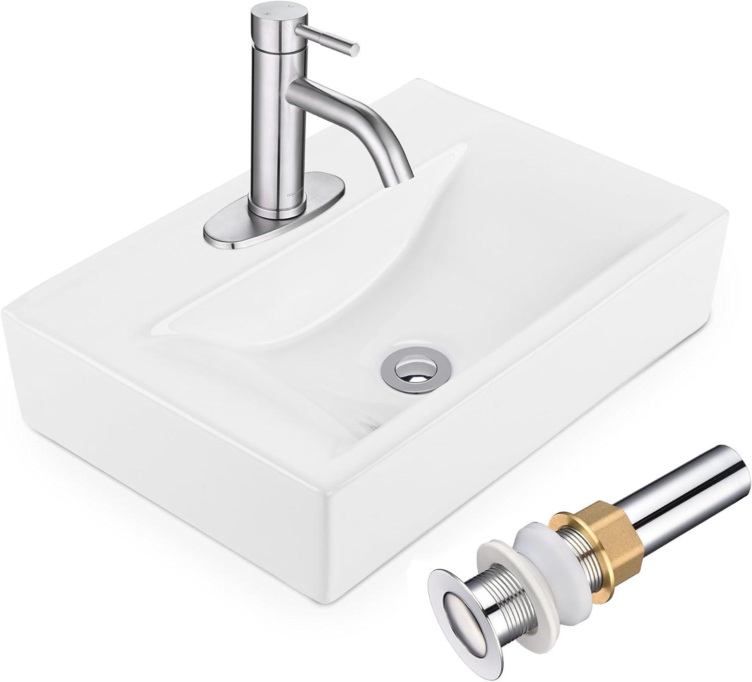 Aquaterior Rectangle Bathroom Ceramic Vessel Sink With Bathroom Single Hole Faucet Drain Combo