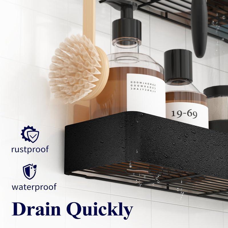 Kitsure X-Large Shower Caddy - 2 Pack Adhesive Shower Organizer, Rustproof Metal Shelves, No-Drill Bathroom Organizers and Storage, Black