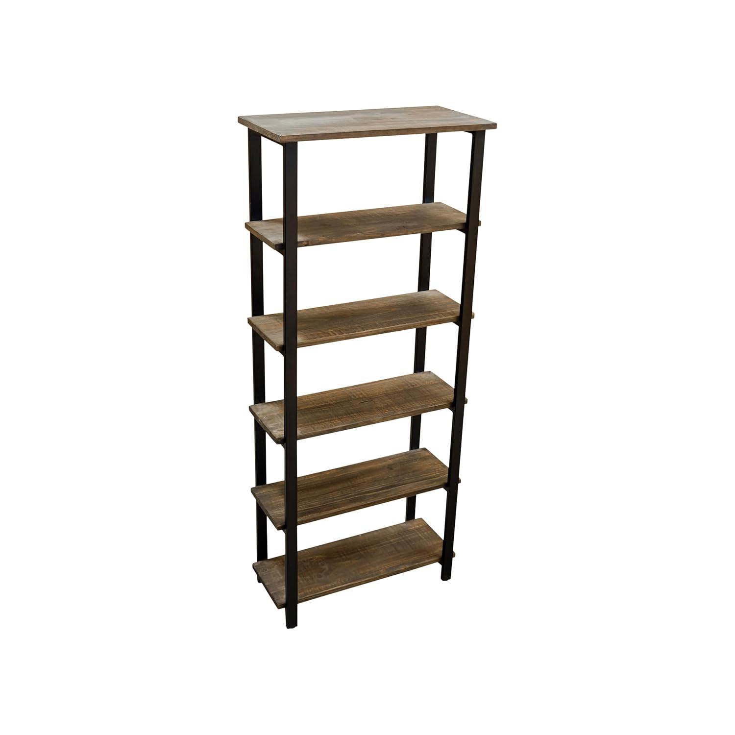 Alaterre Furniture Pomona 70 in. Tall 5-Shelf Solid Pine Wood & Metal Bookcase, Bookshelf for Home Office, Living Room or Bedroom, Natural
