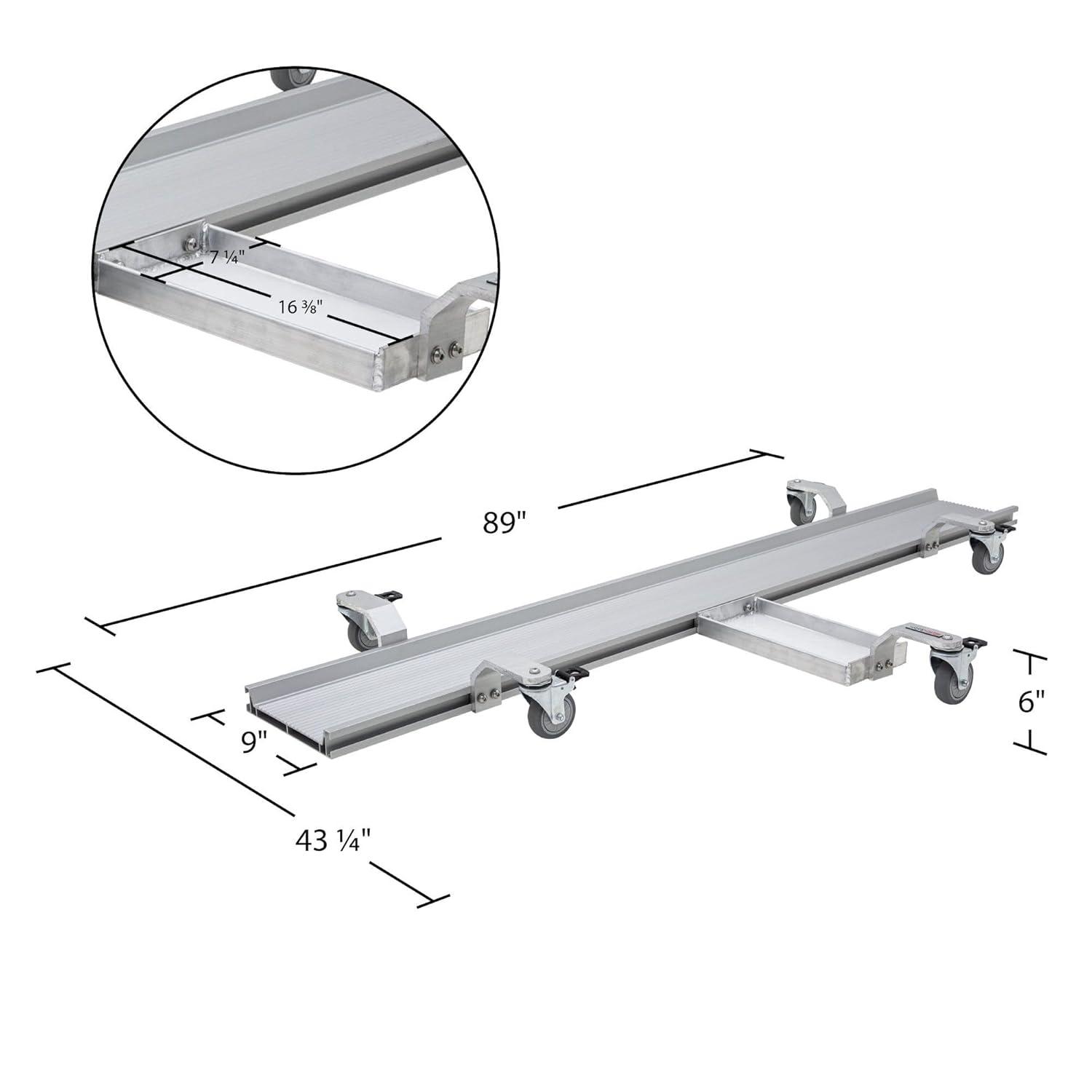 Black Widow Motorcycle Dolly with Fully Adjustable Kickstand Plate Locking Casters with Ride-On Load and Ride-Off Unload without Use of Ramp or Lever