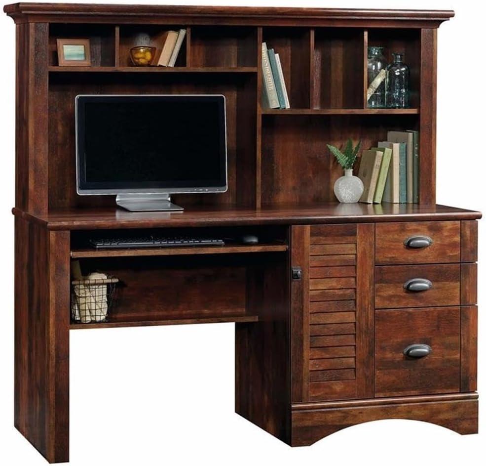 Curado Cherry Engineered Wood Computer Desk with Hutch and Drawers