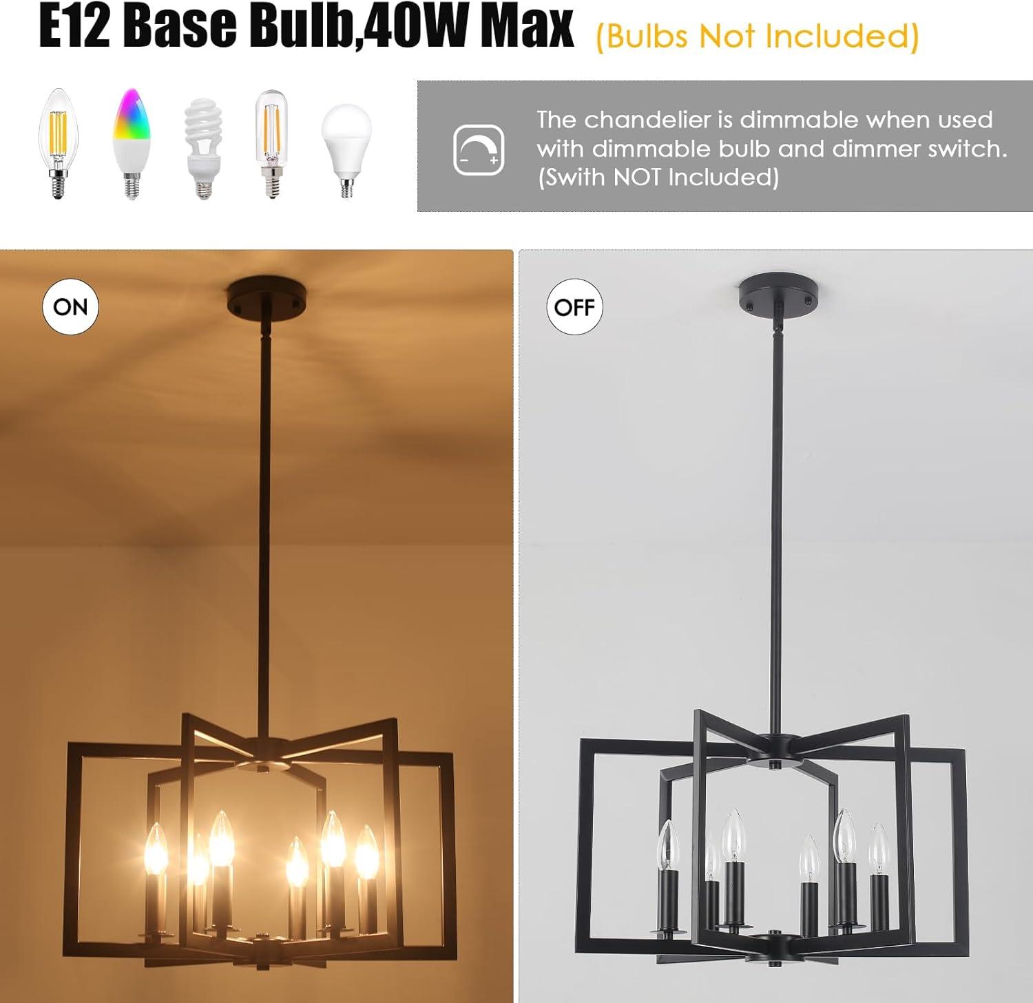 Black Geometric Metal 6-Light Candle Chandelier