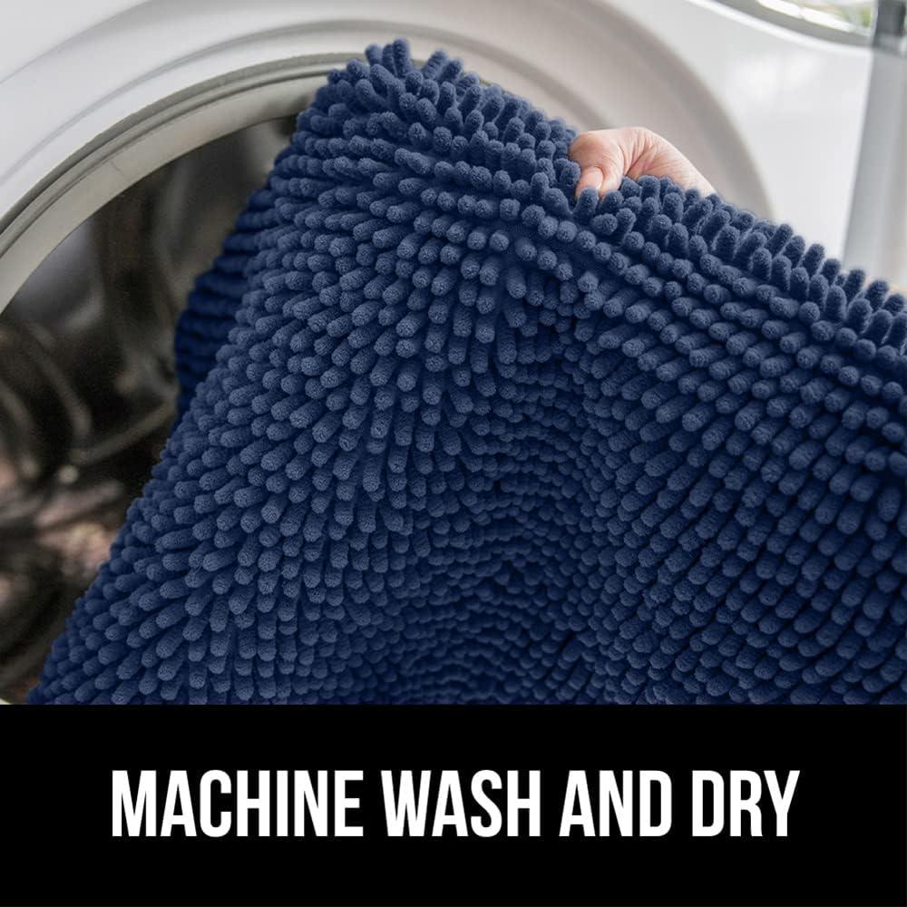 GORILLA GRIP Chenille Bath Rug 24x17, Rubber Backing Quick Dry Washable Microfiber Mats, Navy