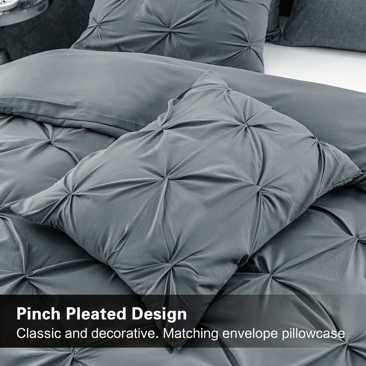 Nestl 3 Piece Pinch Pleated Duvet Cover Set, Full Size Pintuck Duvet Cover with Button Closure, Blush