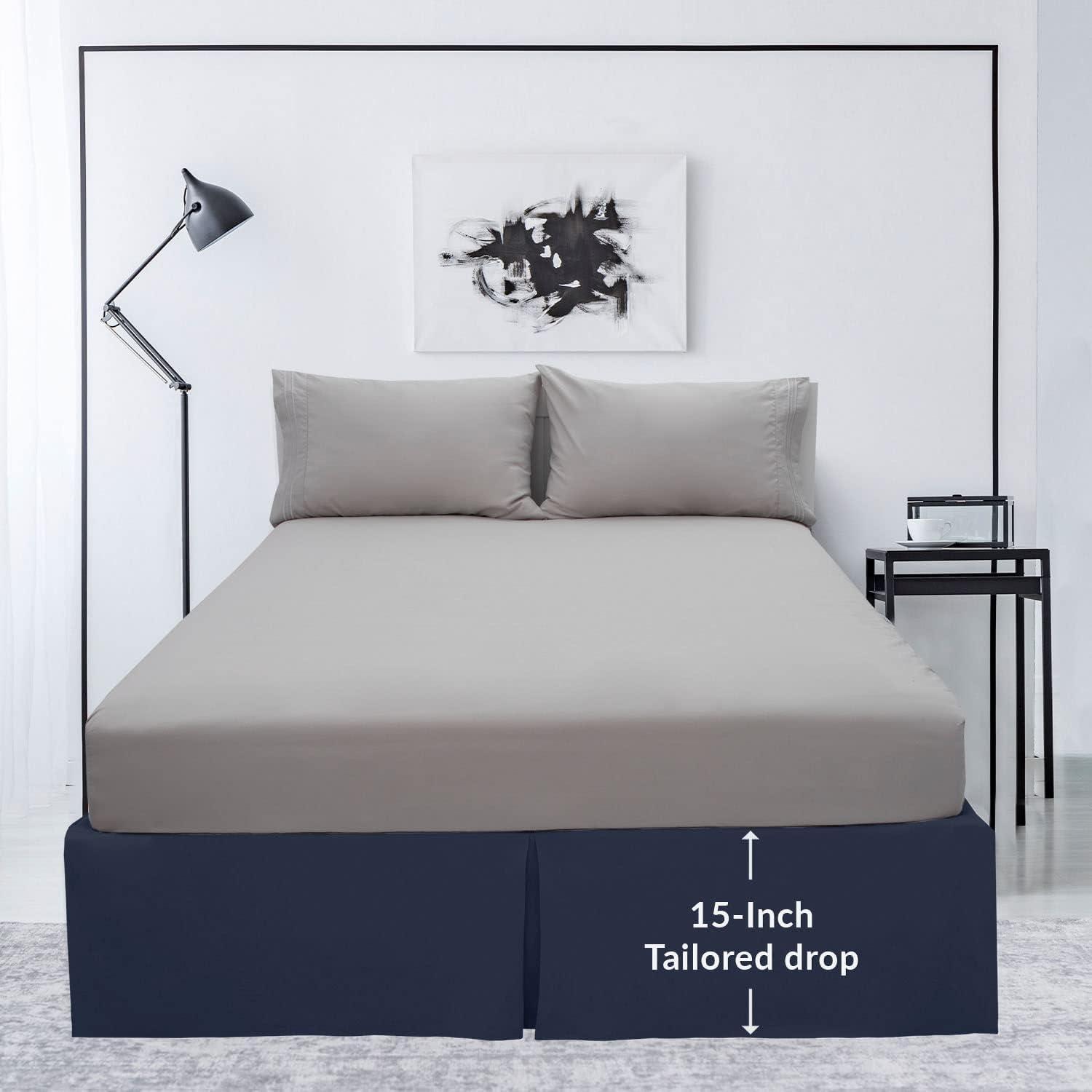 Nautica Solid Bedskirt 100% Cotton Fitted 15" Bed Skirt