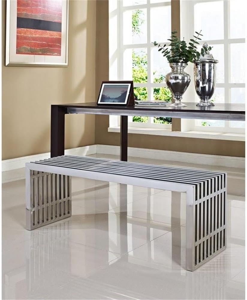 Gridiron Medium Stainless Steel Bench Silver - Modway: No Assembly, 495lb Capacity, 46.5" Width