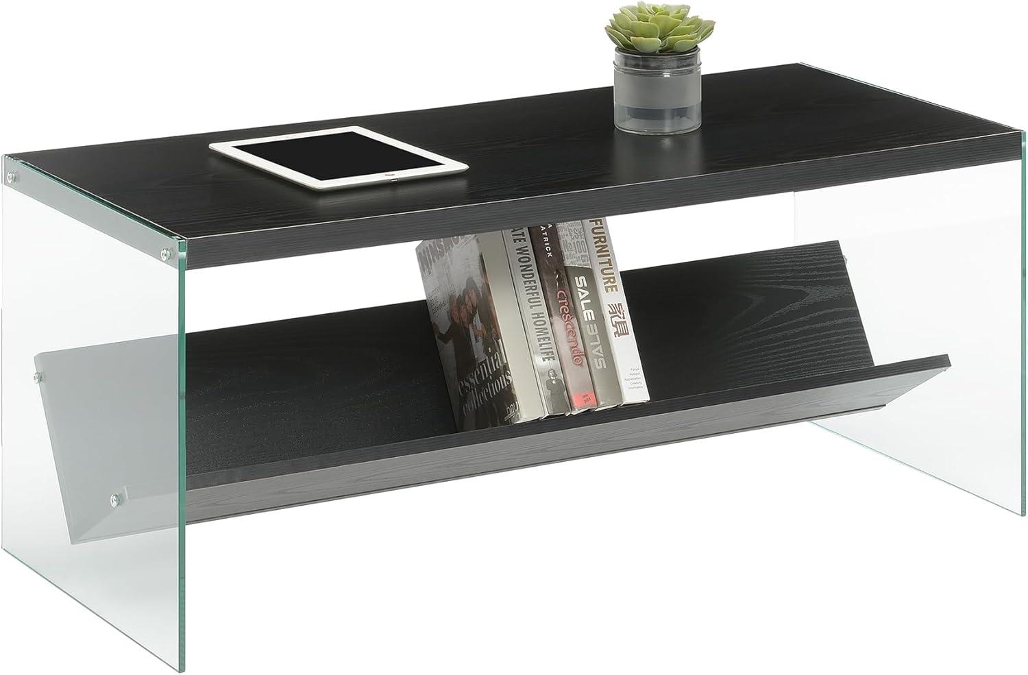 Modern Rectangular Wood and Glass Coffee Table with Shelf