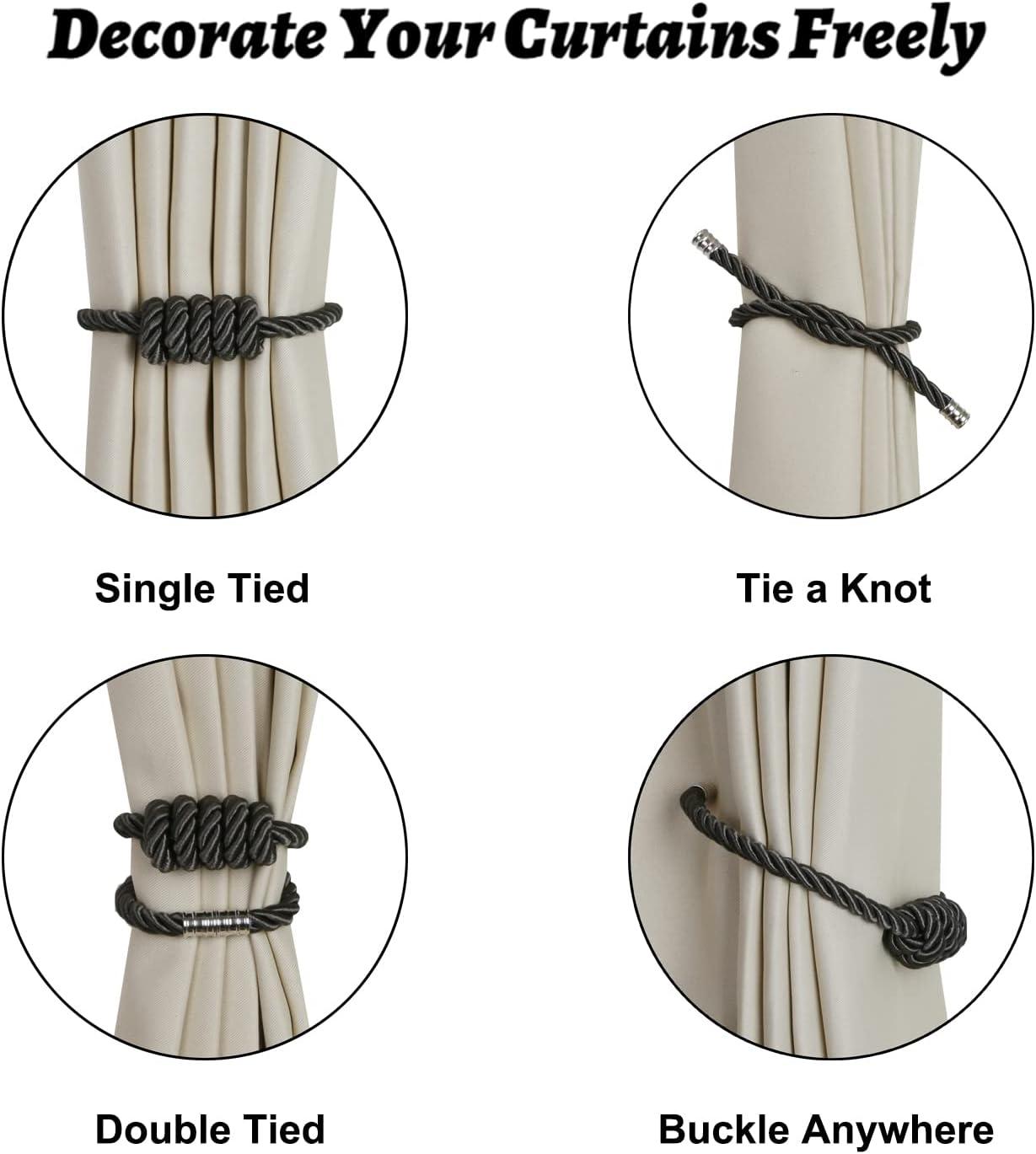 QIUYI Magnetic Jute Curtain Tiebacks, Decorative Drapery Holdbacks Bohemian Style Woven Tie-Backs with Exquisite Knot (Jute, 2 Pack)