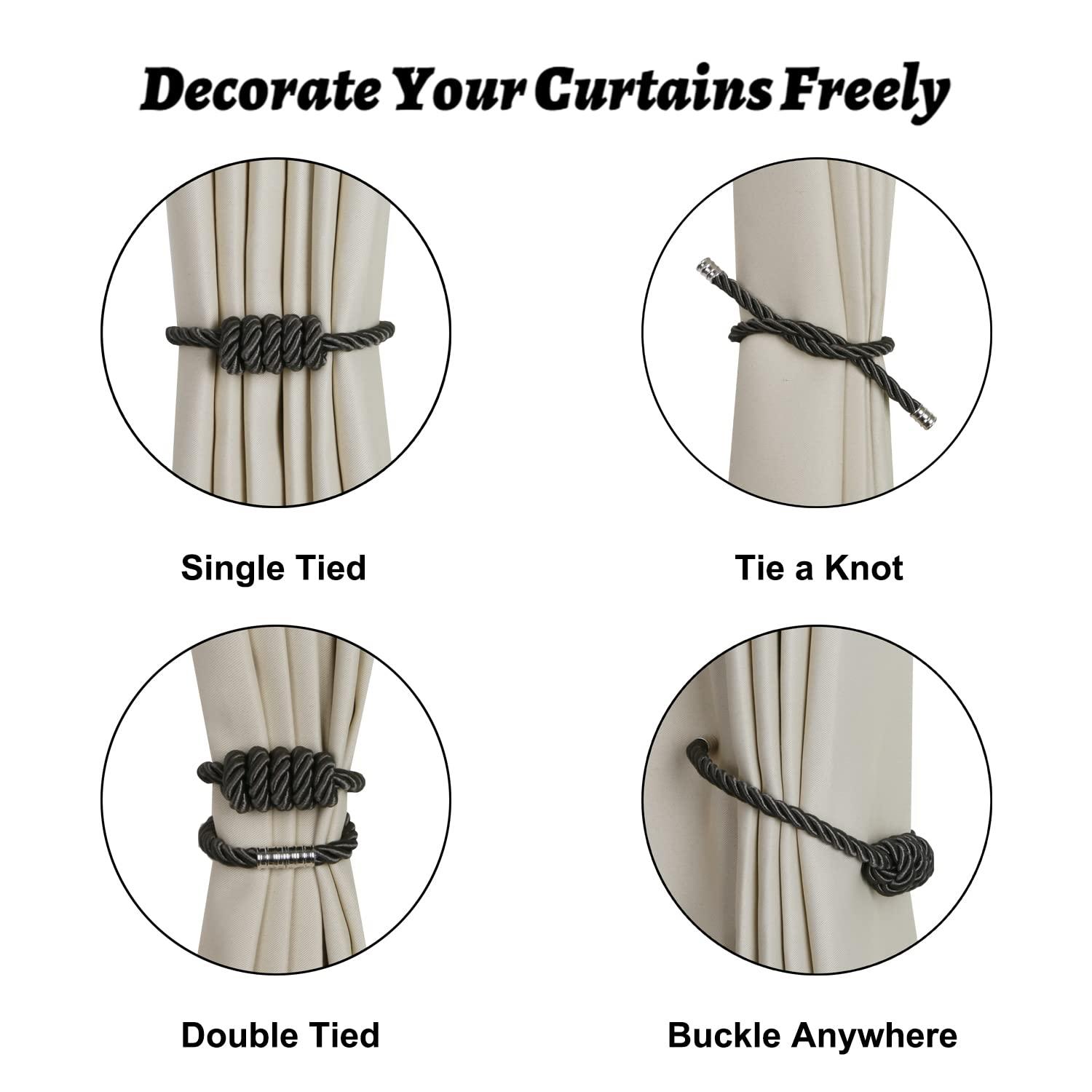 QIUYI Magnetic Jute Curtain Tiebacks, Decorative Drapery Holdbacks Bohemian Style Woven Tie-Backs with Exquisite Knot (Jute, 2 Pack)