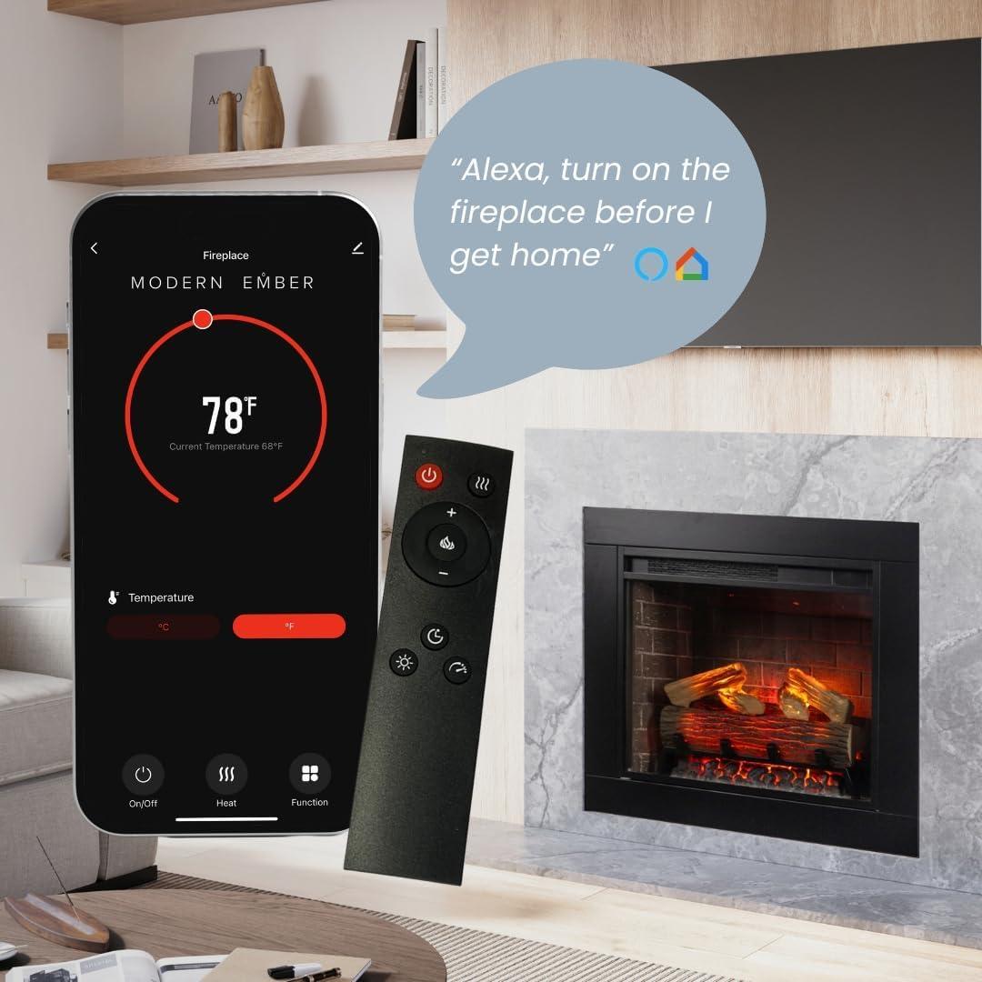 Uptown 33" Infrared Electric Fireplace Insert Heater with Trim Kit, Compatible with Alexa & Google, Remote Control
