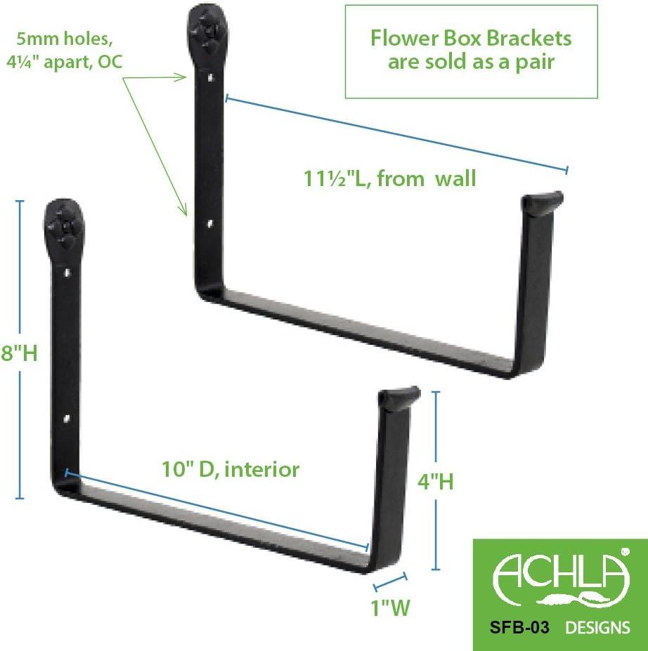 Achla Designs SFB-03 Wall-Mount, 10 inch Flower Window Box Planter Brackets, 10-inch, Black