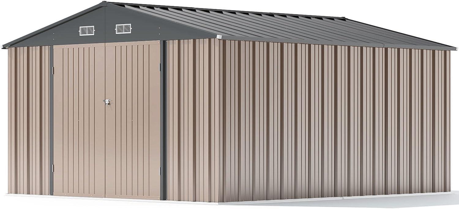 10' x 12' Brown Metal Outdoor Storage Shed with Floor Frame