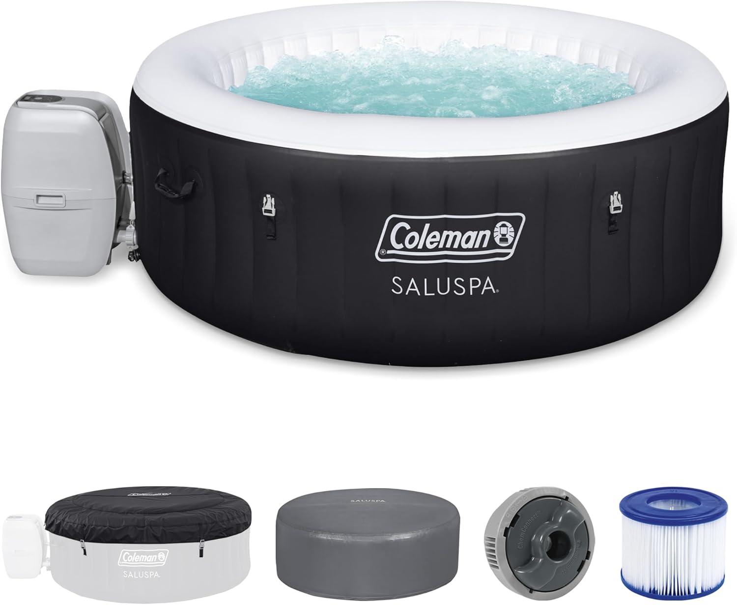 Bestway Coleman Miami AirJet Square Inflatable Hot Tub with EnergySense Cover, Black
