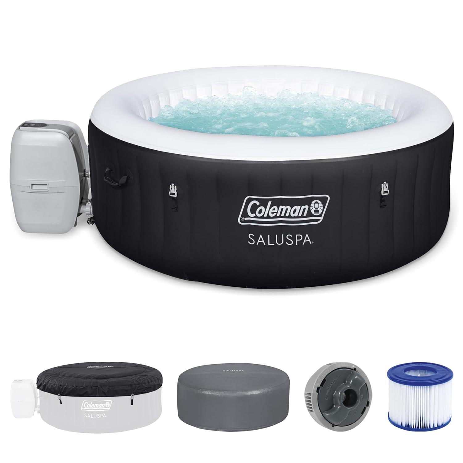 Bestway Coleman Miami AirJet Square Inflatable Hot Tub with EnergySense Cover, Black
