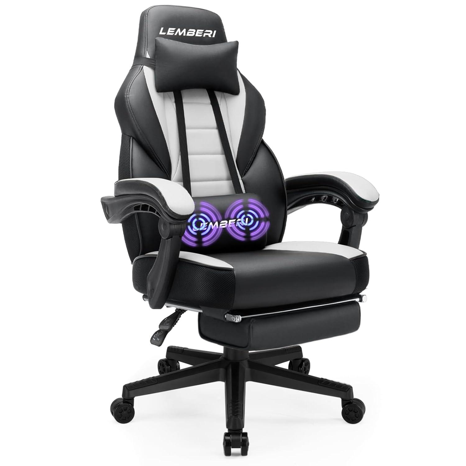 LEMBERI Gaming Chairs with Footrest,Ergonomic Video Game Chairs for Adults,Big and Tall Gaming Chair 400lb Weight Capacity, Racing Style Gaming Computer Gamer Chair with Headrest and Lumbar Support