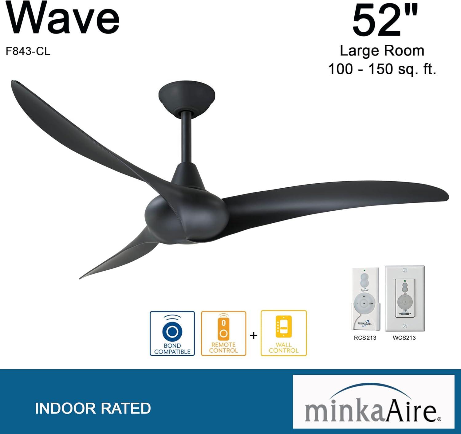 52" Wave 3 -Blade Standard Ceiling Fan with Remote Control and Light Kit Included