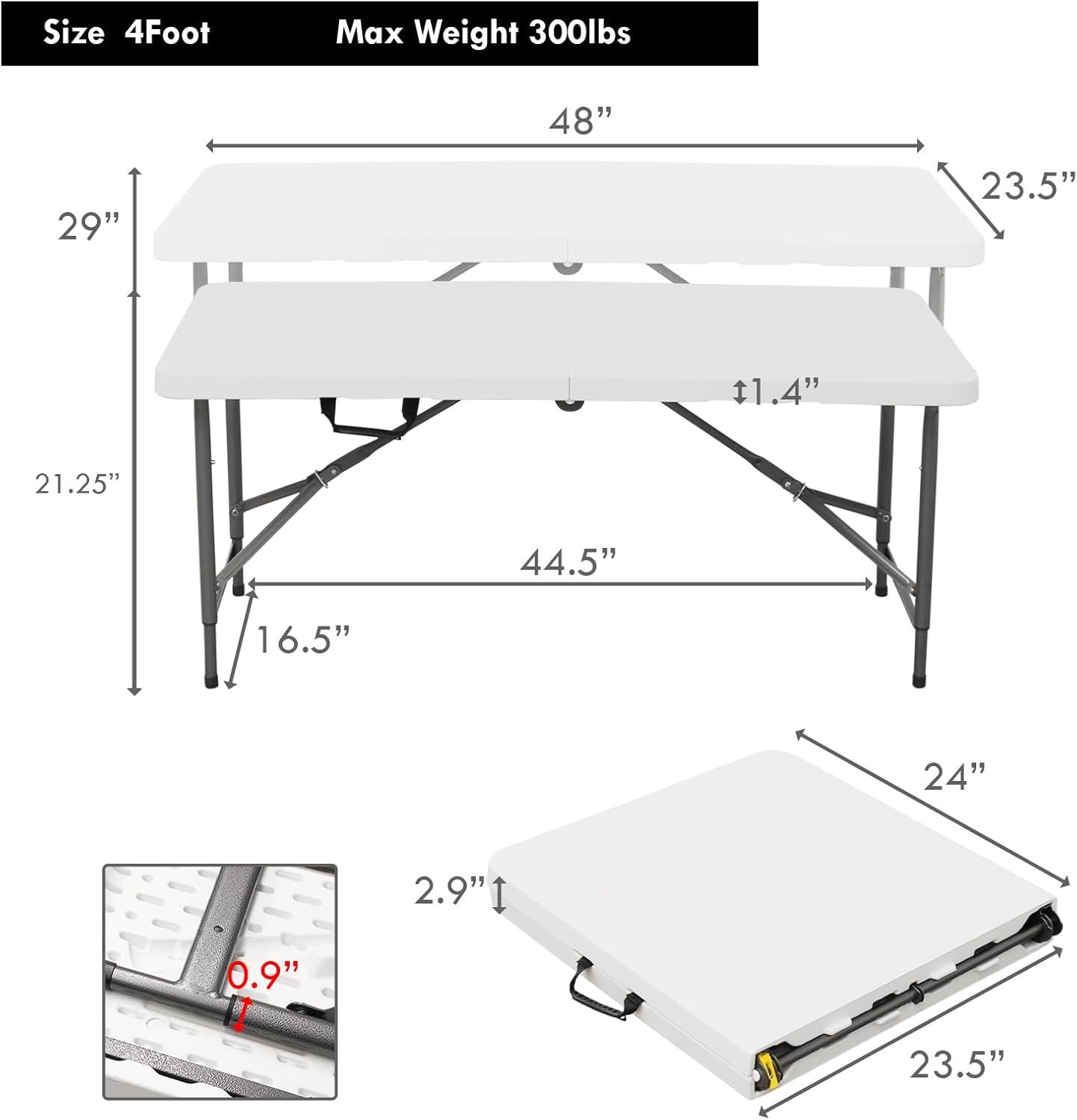 FDW Camping Table Plastic Picnic Table Office Table for Parties Wedding Camping Office with Carrying Handle, White