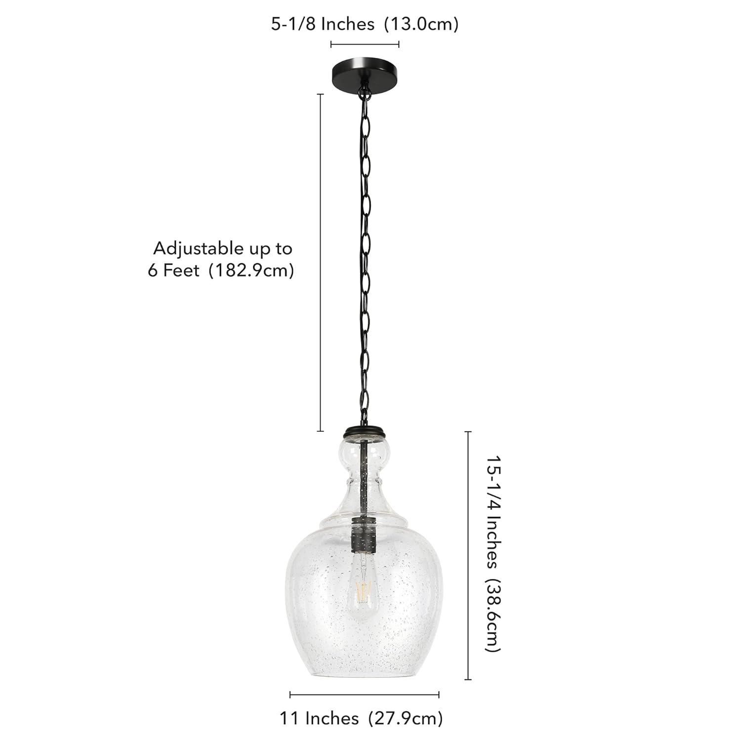 Evelyn&Zoe 11" Blackened Bronze Metal/Glass Pendant