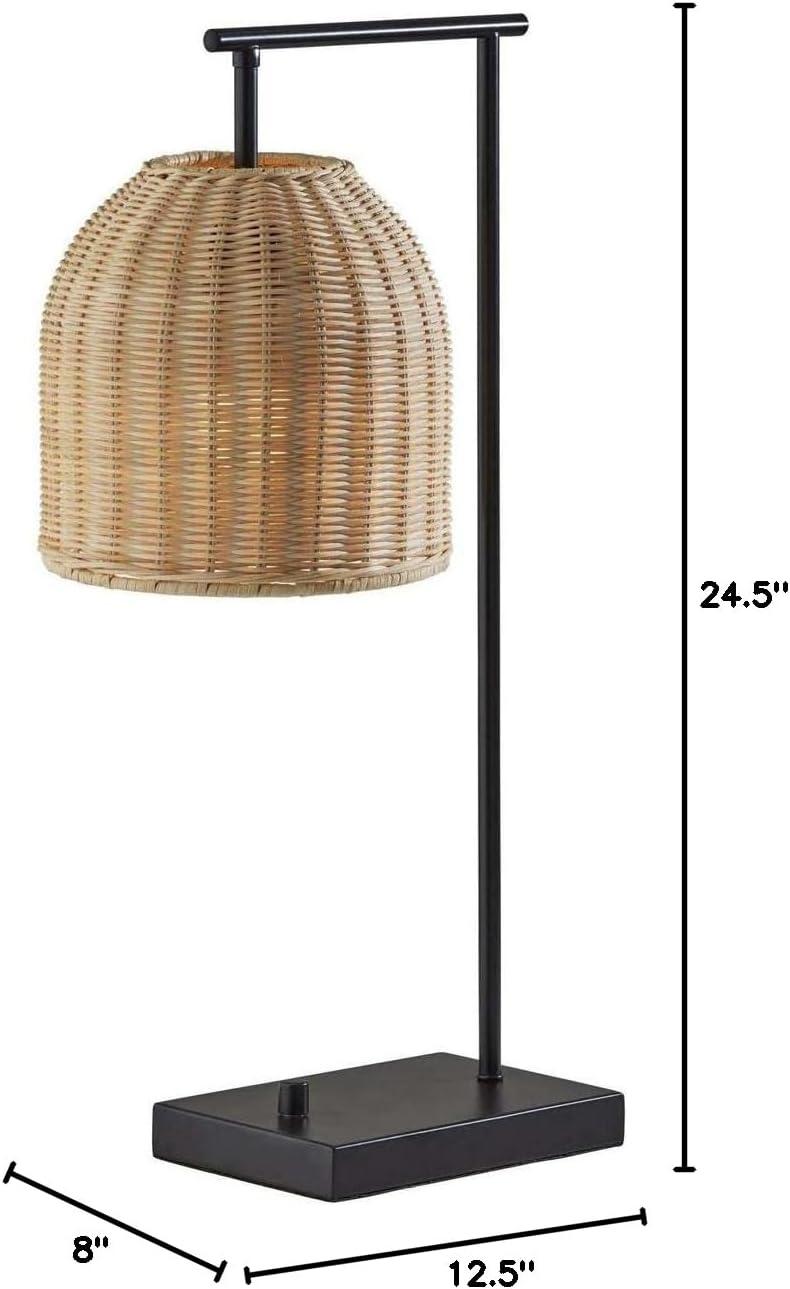 Adesso Bahama Table Lamp Dark Bronze: Inverted Basket Shape, Rattan Shade, ETL Listed, No Assembly Required