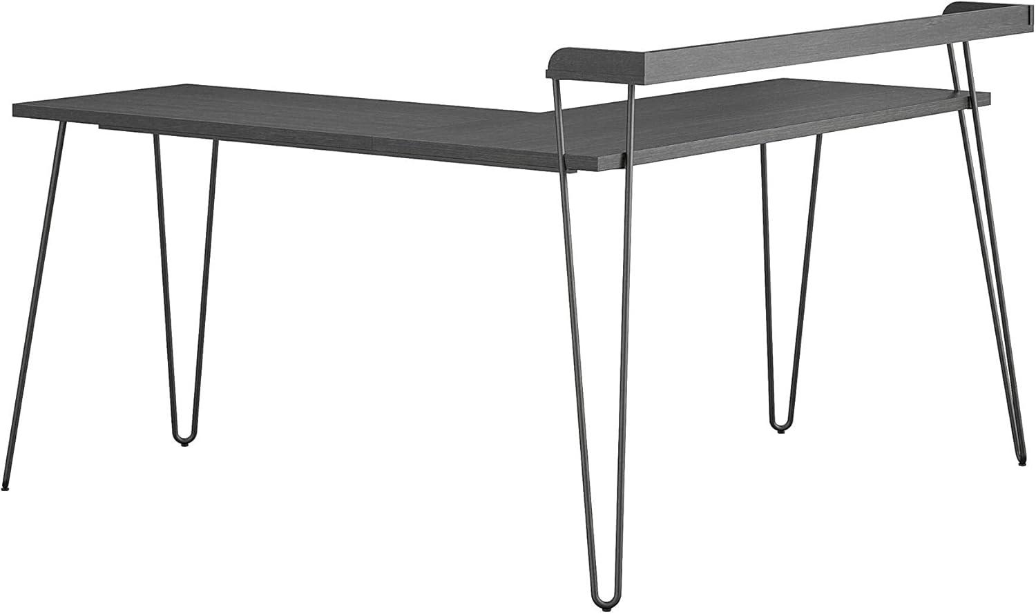 Haven 55'' Black Oak Corner Computer Desk with Metal Frame