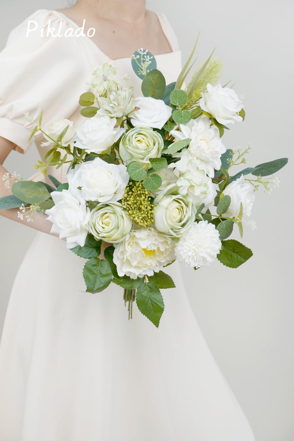 Artificial Flower Combination Box Set Artificial Flower Loose Leaves and Stems DIY Wedding Center Bouquet Bride Wedding Baby Shower(White)