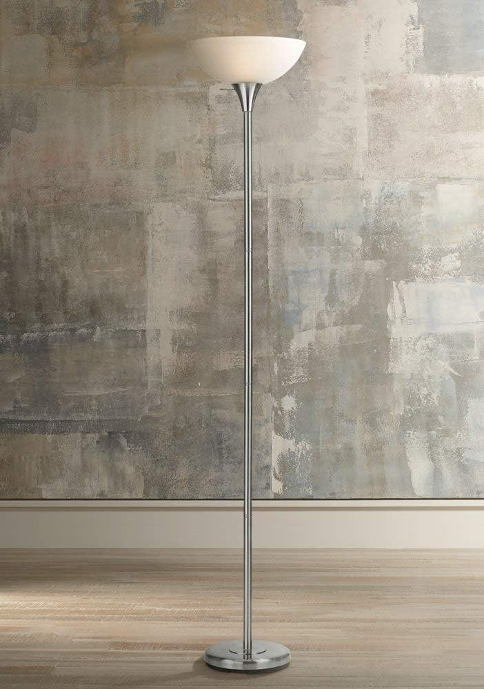 Cal Lighting 13.5" Durable Metal and Glass Torchiere Floor Lamp in Silver/White