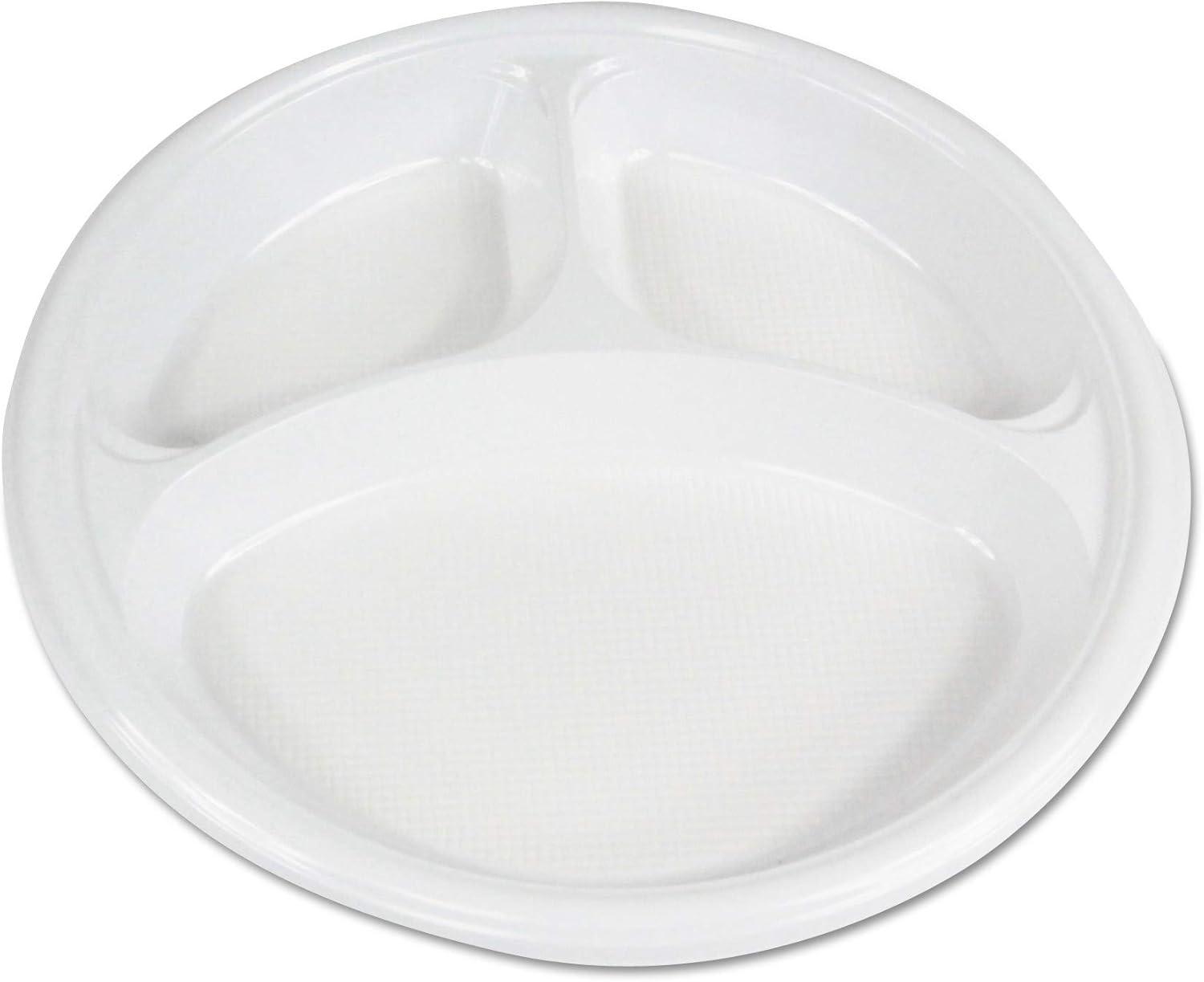 White 10-Inch Round Plastic Plate with 3 Compartments